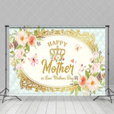 Aperturee - Aperturee Royal Gold Crown Floral Happy Mothers Day Backdrop